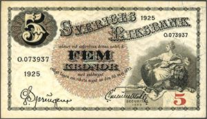 5 kronor 1925, serie O,073937. 01