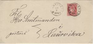 NK 18 Brevomslag med NK 18 stemplet Holmestrand 27/4-1876, sendt til Laurvig
