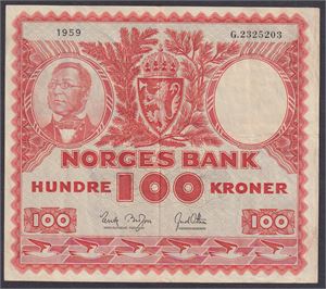 100 kr 1959 Lit. G,  kval 1.  Seddel