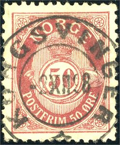 64 X. 50 øre grovtagget Centraltrykkeriet, rettvendt fullstemplet "Kongsvinger 2.12.98".