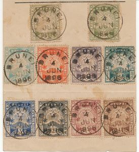 Br. Kolonier BRUNEI. 1-10. Complete set 1895, 10 values on paper CTO 4.6.1896. (£450)
