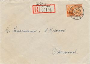 Rek. brev, GEITHUS (BU/2 pkt) TA 19-4-49 på på pent rek brev med NK 367.