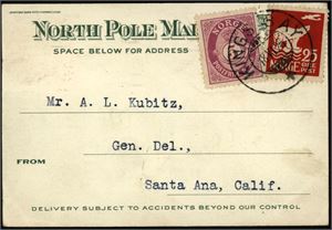 To stk North Pole mail kort, begge frankert med 5 øre Posthorn og 25 øre Polmerke og stemplet "Kings Bay 18.6.25". Begge med et amerikansk 2 cent merke på den andre siden.