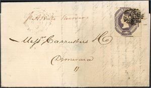 57. GB. The 6d embossed on cover, from London 6 March 1855 to Demerara, British Guyana. Handwritten "pr Atrato Steamer" at side. "CO mr 16 1855" and "Demerara Apr13 1855" at reverse. The stamps with margins at two sides.