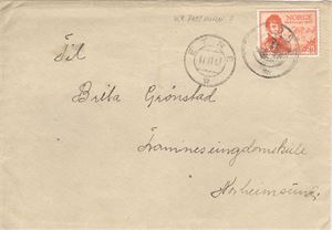 Kronet Posthorn HÅFOSS. (HO/4) Sidestpl. ETNE 11.11.47 på brev med NK 362