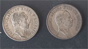 TYSKA RIKET FRIEDRICH AUGUST 3 Mark 1909 (patina) och 3 Mark 1911 (missfärgat, testskrap)