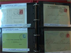 Jernbane, Samling 78 enheter med Jernbanestempler i Leuchtturm album.  (Ex. Tiemer)  Opp til 7 pkt.  Mange pene brev mm.
