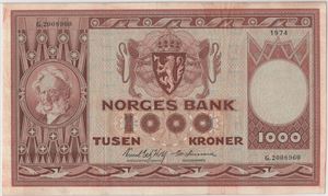 1000 kroner 1974 G.2008960 Erstatningsseddel. Kv.1