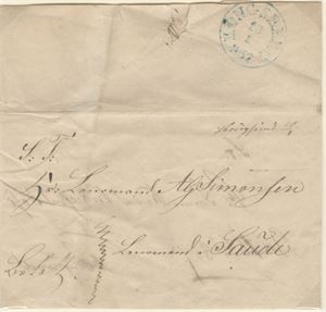 Prefil Prefilbrev håndskrevet Hougsund 10/1 til Saude. Transitst. blå Kongsberg 10/1-1852, Kartering 4-2