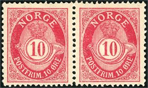 77 II X. 10 øre fintagget Knudsen i horisontalt par. (1.500,-).