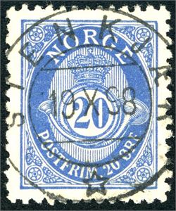 69. 20 øre grovtagget Knudsen, rettvendt fullstemplet "Stenkjær 19.10.98".