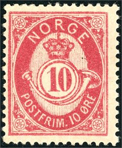 37 II. 10 øre Posthorn 1883. Et friskt merke med god farge.