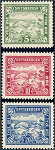 Spitsbergen E 09-11. Giæver 3.serie 1909 på tykt papir. Luksus velsentrert serie.