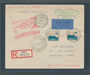 ZEPPELIN Rekbrev med 2x Nk 155 til Brasil. Diverse stempler