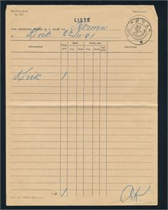 Postliste 1961 stemplet kph "M/B ØYA" (Grad 7)