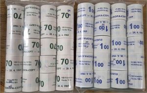 SVERIGE 1969 F653-654 EUROPA-CEPT två st oöppnade förpackningar med 20st 100-rullar vardera. (Nom. 3400kr, F 32 000:-)