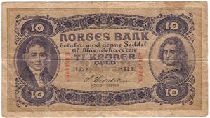 10 kroner 1922 K.0551957. Kv.1-