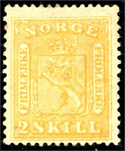 6. 2 skilling 1863. Inntakt lim på nedre del av merket. (5.300,-).