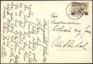220. 15 øre Turistmerke på postkort, annullert med hjelpestempel "Haugastøl 26.12.39" (BU).