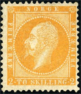 2 v1. 2 skilling Oscar, variant "Fargeflekker i øye" Madonna". Kun små spor etter lim.