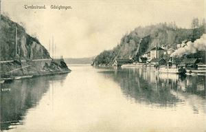 Agder Tvedestrand, Udsigtengen m/lokal dampbåt (NK 173). Småf. s/hv. Stpl. Brevik-Kristiansand D. 15-V-07. Pen kvalitet