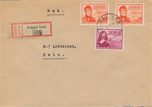 Rek. brev, FOLLDAL VERK (HE/3 pkt) IIA -5-9-47 på pent rek brev med NK 359 og 362 (2).