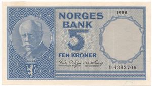 5 kroner 1956 D.4392706. Kv.0