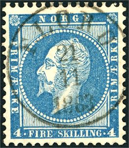 4. 4 skilling Oscar, pent fullstemplet "Florø 21.11.1863" (SF).