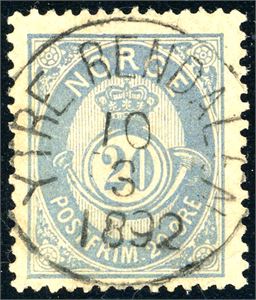 54 III. 20 øre 20 mm, rettvendt stemplet "Ytre Rendalen 10.3.1892".