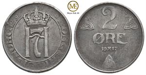 2 øre 1917 Haakon VII. Kv.1+