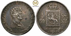 1/2 speciedaler 1827 Carl XIV Johan. Kv.1+