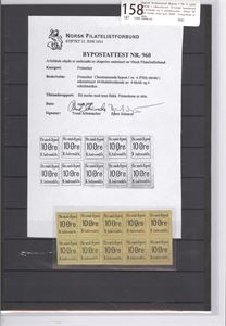 Bypost Kristiansund Bypost I Nr 4 (phil) ubrukt i rekonstruert 10-blokk bestående av 4-blokk og 6 enkeltmerker.  Attest NF "Ett merke med tynn flekk"  Frimerkene er ekte.