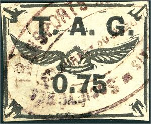 French Guyana. Air mail stamps no. 4. The 75 c, nicely cancelled.