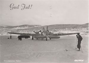 GOD Jul "Lillehammer Flyhavn" Mittet 152 st. Lillehammer 1948  (4 små knappenålshull i kortet)