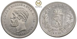 1 krone 1900 Oscar II. Flott på revers. Kv.0/01