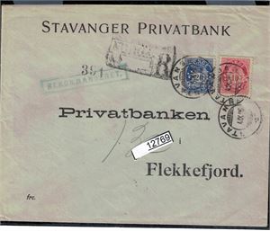 PERFINS "S P" på fin logokonvolutt, sendt rek til Flekkefjord