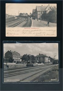 JERNBANESTASJON-FREDRIKSSTAD (N. K. 479). Hjørnebrett. Medfølger 1108/4 MYSEN, JERNBANESTASJONEN (Mittet) i storformat  brukt 1950
