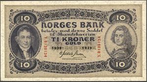 10 kroner 1939, serie Y.8138134. 0