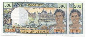 Fransk Polynesia 500 francs. 2 stk i serie. VK.