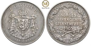 2 kroner 1907 m/g Haakon VII. Kv.1+