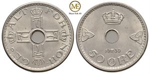 50 øre 1939 Haakon VII. Kv.0