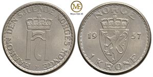 1 krone 1957 Haakon VII. Kv.0