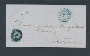 Nk 1 på brev stemplet "306" + blått "TRONDHJEM 13-2-1857" til Frederiksværn