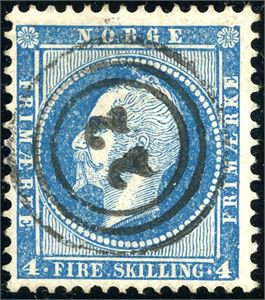 4. 4 skilling Oscar anert nummerstempel "22" (Balstad, NO, 5 pkt).