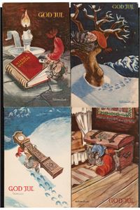 AUKRUST. Alle 4 kortene i Oppi serien 602 med tekst God Jul. Alle postgått. Kv. 1-2