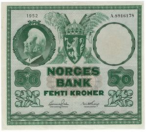 50 kroner 1952 A.8916178. Kv.1+/01