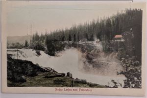 NEDRE LERFOSS, utgiver A. Bruns boghandel no. 217, brukt 1906, kolorert.