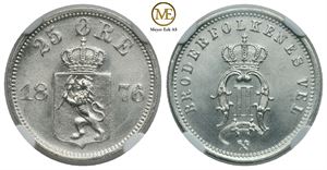 25 øre 1876 Oscar II. Kv.0