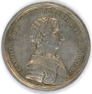 Carolus Johannes Regni Svec Princ Herred. Mirantur Inerman MDCCCX. Svensk Napoleonsmedalje 1810 i sølv. 54 mm.