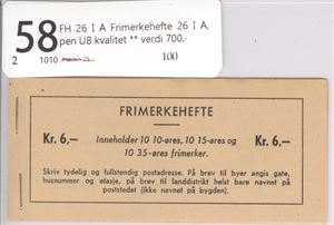 FH 26 I A Frimerkehefte 26 I A, pen UB kvalitet ** verdi 700.-